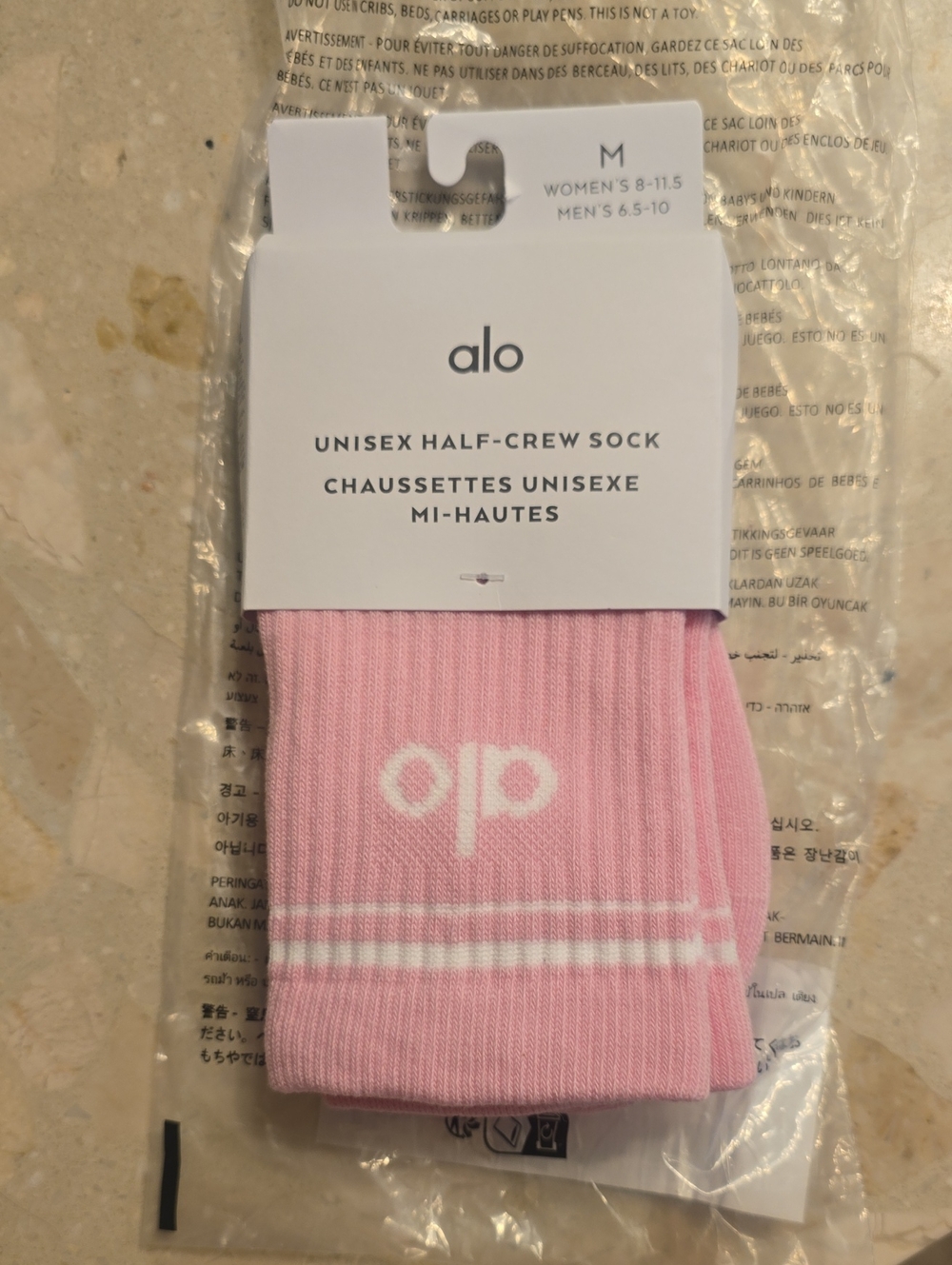 ALO Yoga Unisex Half-Crew Socks in Sweet Pink with White Logo